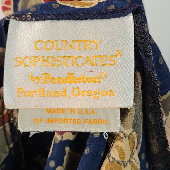 Vintage Pendleton navy maroon ochre floral long sleeve blouse 16 - Picture 6 of 7